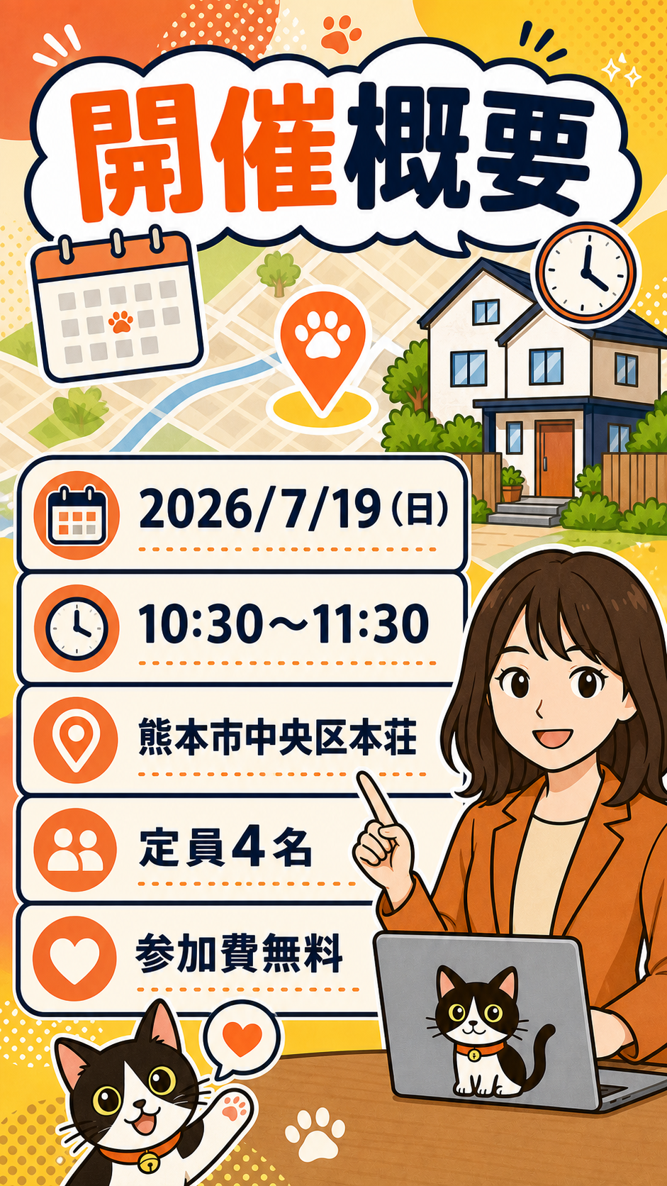 開催概要。2026年7月19日10時30分から11時30分、熊本市中央区本荘、定員4名、参加費無料